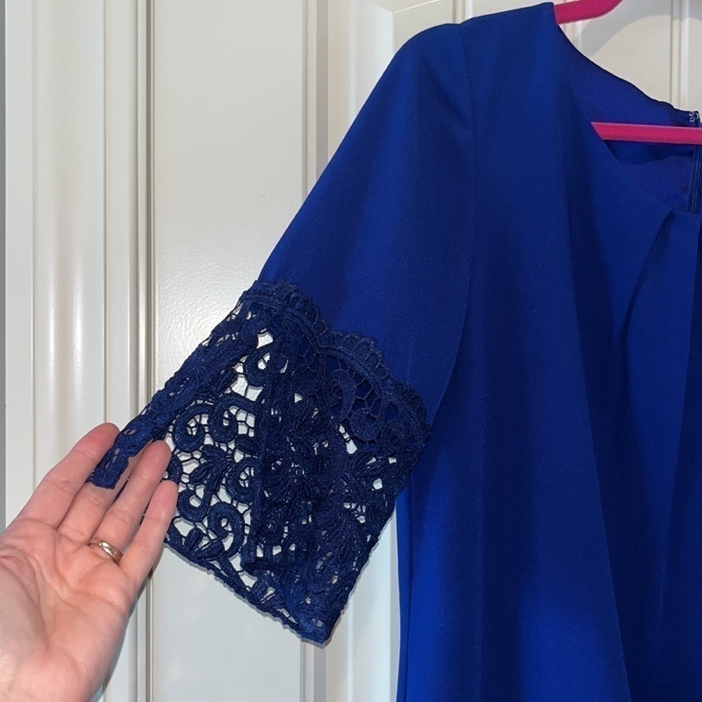 Beautiful lapis blue Tahari ASL dress lace details size 10 NWT - Picture 3 of 10